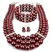 KOSMOS-LI Multi Layer Burgundy Imitate Pearl Strand Costume Jewelry Set