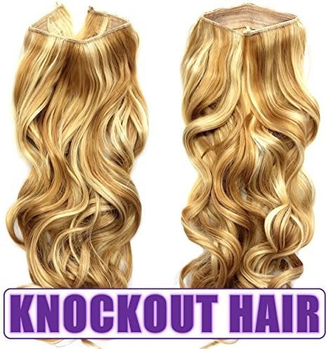 Fits like a Halo/Secret Hair Extensions 20 - 150 Grams - 100% Premium Fiber Wavy Hair on the Miracle Wire - No Clips, No Damage! (Drk Gldn Bld/Lt Bld Mix - #27HY/86) by Knockout Hair
