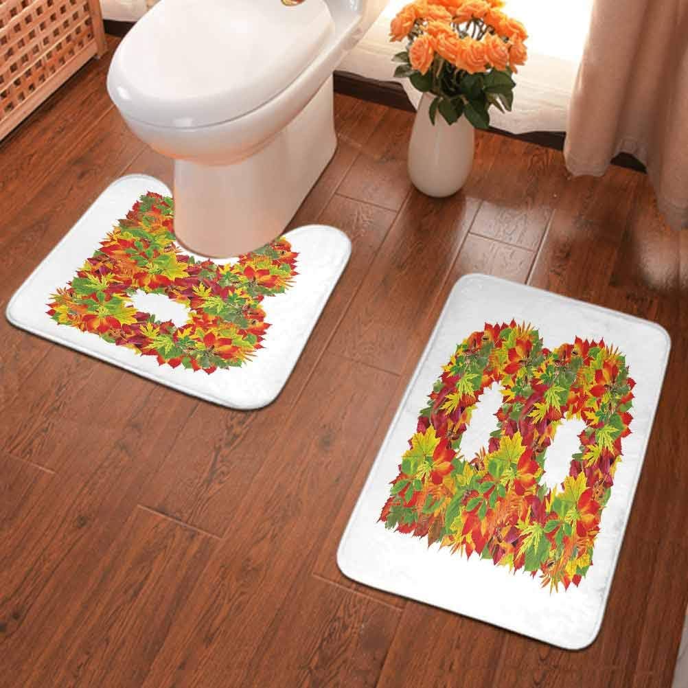 Amazon Com Non Slip Memory Foam Tub Shower Bath Rug Set Seasonal Leaves Fall Color Alphabet Capitalized B Symbol Sec Soft Plush Anti Slip Shower Rug Toilet Mat Vermilion Yellow Green Home Kitchen