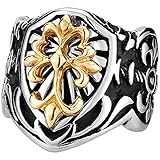 Men's Vintage Gothic Biker Celtic Cross Fleur De Lis Shield Stainless Steel Ring Band Silver Black Gold