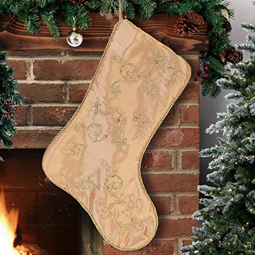 EDLDECCO 20.5 Inches Christmas Stocking Pack of 3 Golden with Embroidery X'Mas Holiday Party Decor Ornaments