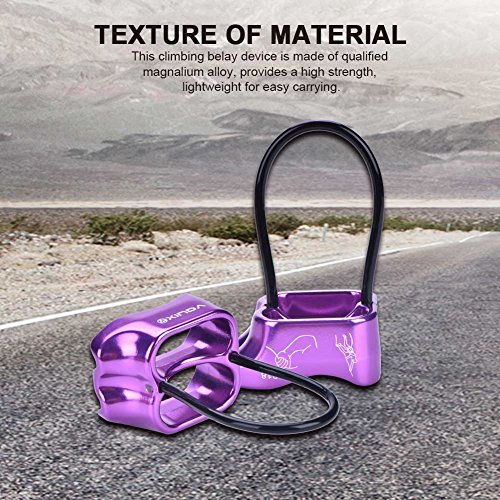 Professional Rock Climbing Rappel ATC Belay, Rappelling Protection Descender Device, Fall Arrest Protection Movable Self-locking Rope Grip for Outdoor Climbing and Rescue, Strong Safe Durable(Purple)