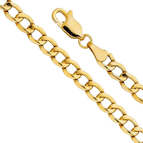 Amazon 14kイエローゴールド ホロー キューバンカーブチェーンネックレス メンズ 5mm ロブスタークロウ留め金 チェーン 通販