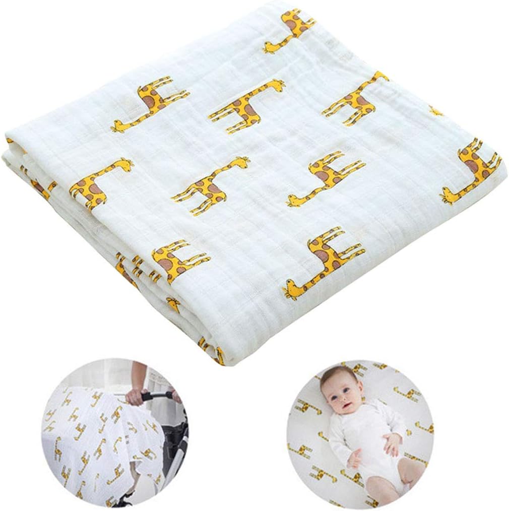 BuxiuGK Baby Muslin Cloths Soft Bamboo Cotton Baby Swaddle Blanket Muslin Squares for Baby Girl or Boy,120cm X 110cm/47"x43",Giraffe