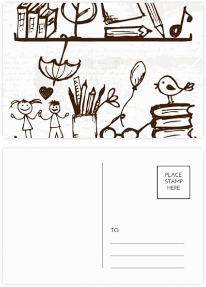 Amazon 子供用 キュート イラスト 本棚 カレッジポストカードセット 誕生日 郵便 感謝 グリーティングカード ポストカード 絵柄付はがき 文房具 オフィス用品