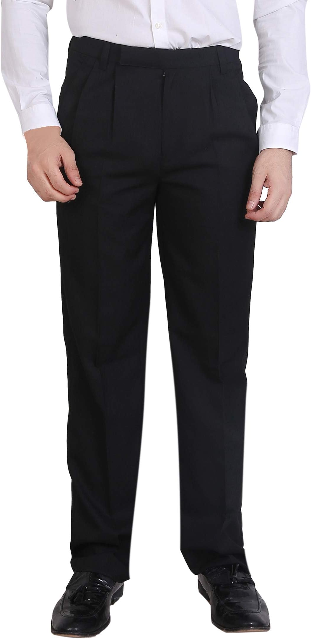 Particle Trousers for Mens Formal - Regular Fit with Pleats Formal Pants Black (Sizes 32 โ 46) Grasim Fabric 35TRBLKPL