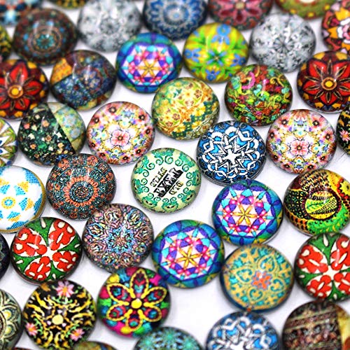 KisSealed 200 Pieces 12mm Mixed Color Flower Pattern Mosaic Printed Glass Half Round/Dome Cabochons forJewelry Making - Thumbnail 2