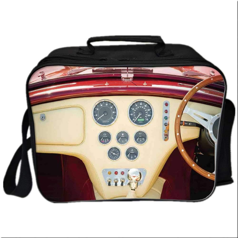 Vintage Lunch Box Portable Bag,Retro Classic Sports Car Nostalgia Love Decorative Artistic Original Photo Artwork for Kids Boys Girls,10.6"Lx4.7"Wx8.2"H