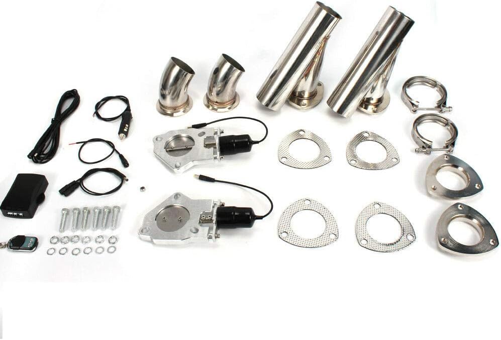 RANZIX Electric Dual Exhaust Exhaust Flap Exhaust System Stainless Steel Y-Pipe Electric with Remote Control 2.5 Inch 63 mm