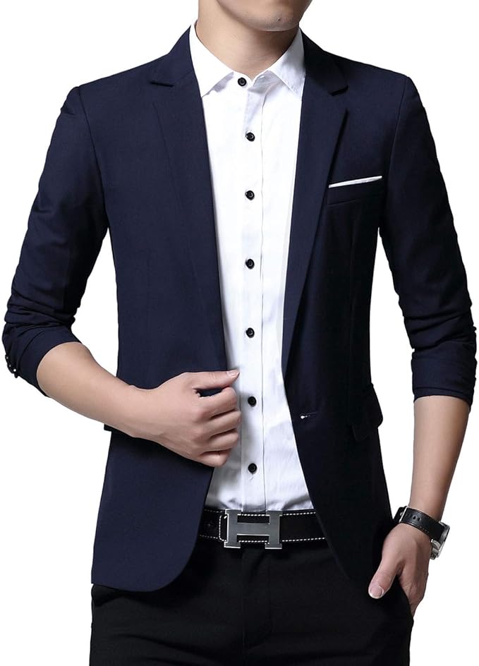 Amazon ナウダン 秋メンズテーラードジャケット サマー 冬 春 スーツ ビジネス オフィス カジュアルジャケット スリム 細身 ワンボタン ライトアウター センターベンツ ネイビー 4xl コート ジャケット 通販