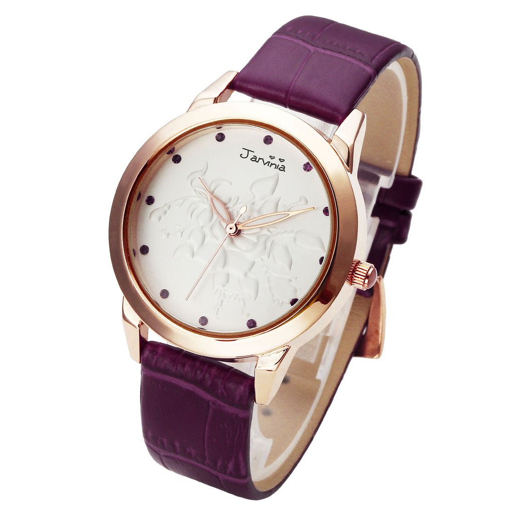JSDDE Uhren,Fashion Damen-Armbanduhr Relief Rose Blume Zifferblatt Armbanduhr mit Strass Annalog Quarzuhr,Violett