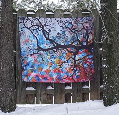 CHI TREE Tapestry - Cherry Blossom Wall Art- Japanese Wall Decor- Colorful Wall Hanging- Flower Tapestry- Watercolor Wall Art- Tree Tapestry