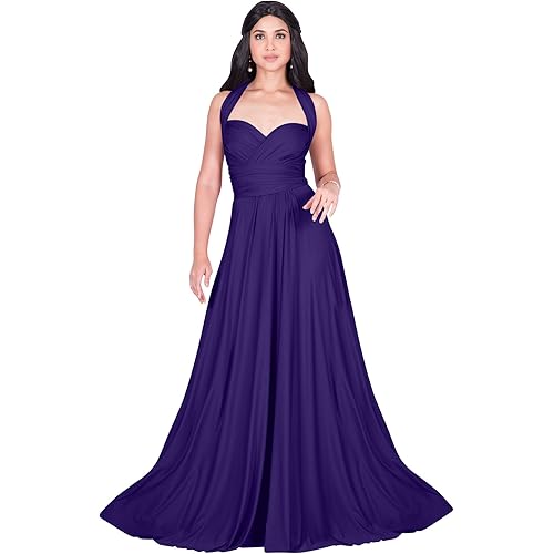 KOH KOH Womens Long Bridesmaid One Shoulder Convertible Wrap Cocktail Maxi Dress