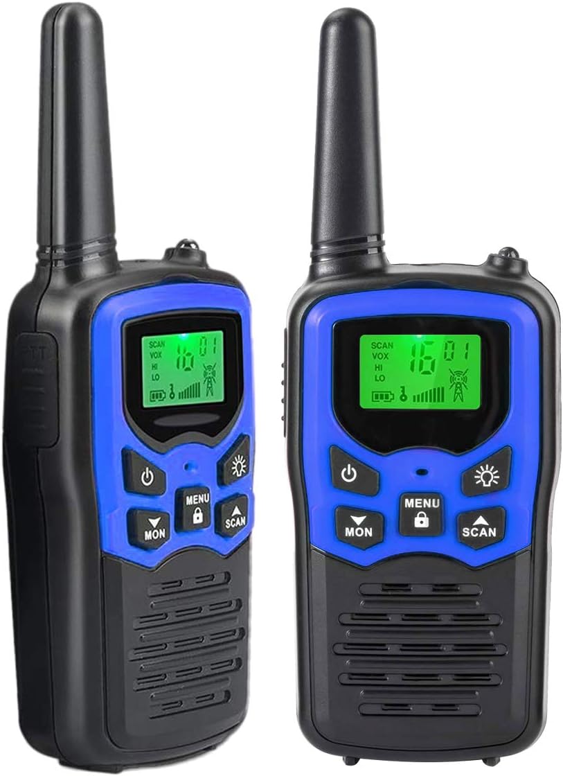 Walkie Talkies for Adults Kids, Long Range 2 Way Radios Up to 5 Miles - 22 Channel FRS/GMRS VOX Scan LCD Display with LED Flashlight for Outdoor Biking Hiking Camping, Best Gift, 2 Pack -Blue