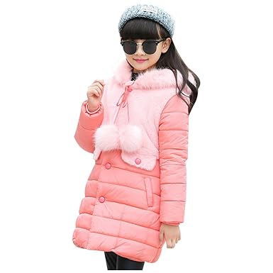 LSERVER-Daunenjacke Kinder Jungen Mädchen Winterjacke mit Fellkapuze, Langen Stil Baumwolle Mode Mantel Daunenmantel mit Kapu