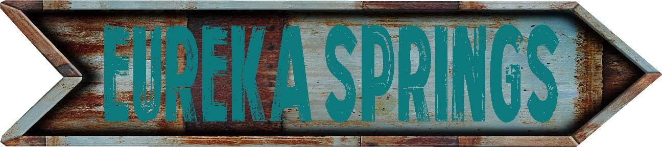 ANY AND ALL GRAPHICS Eureka Springs City 4"x18" Teal Lettering Arrow Shaped Rustic Antique Vintage Look Composite Aluminum Novelty d&eacute;cor Sign.