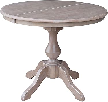 Amazon Com International Concepts 36 Round Top Pedestal Table With 12 Leaf 28 9 H Dining Height Washed Gray Taupe Tables