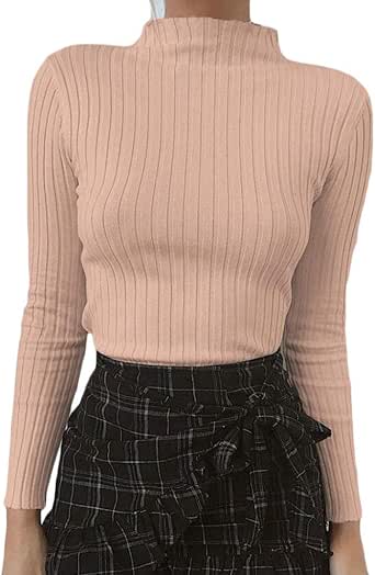 Download M&S&W Women's Slim Mock Neck Knit Jumper Sweater Tops ...