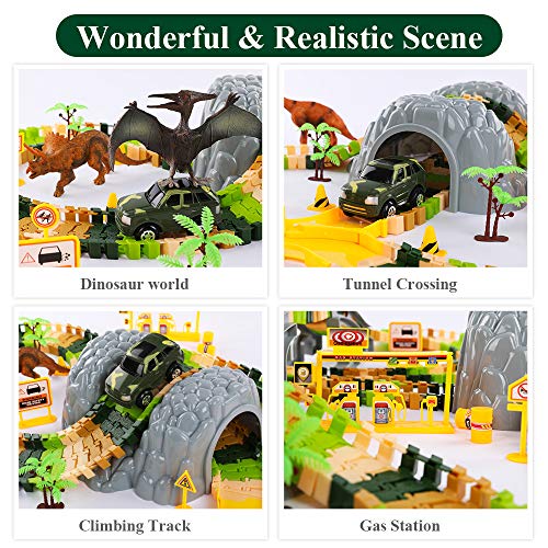 image for TEMI Upgraded 150 PCS Dinosaur Race Track Toys Set with 4 Jurassic Sol