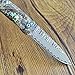 KUBEY Authentic Handmade Damascus Steel Collector Folding Knife,Drop Point Damascus Blade,Straight Sharp Edge,Beautiful Color Shell Handle with Lanyard,6 Inch Overall