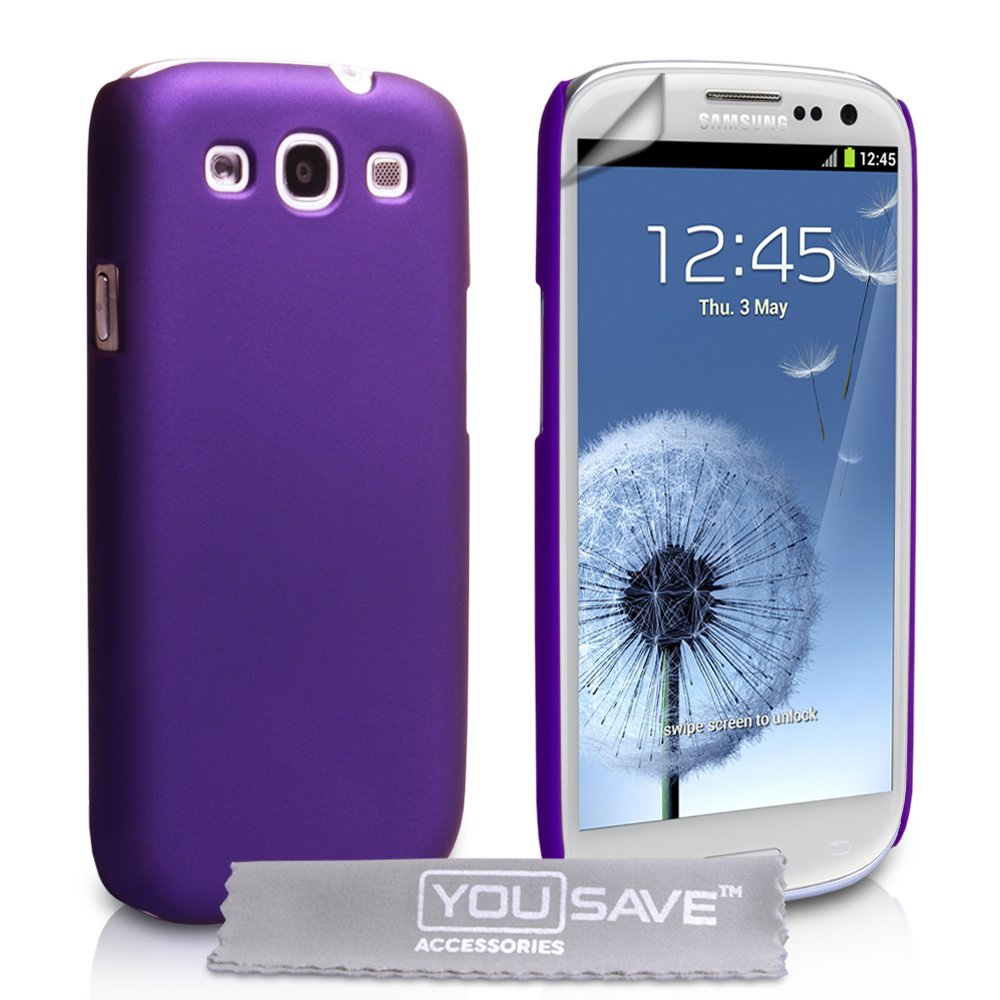 Samsung Galaxy S3 Case Purple Hard Back Hybrid Cover And Screen
