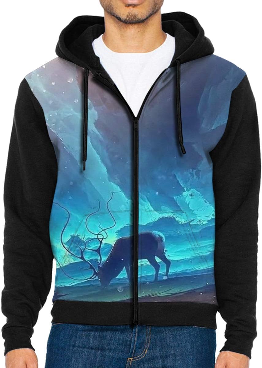 Deer Blue Winter Full-Zip Hoodie Lightweight Pullovers Hooded Active Sweatshirts Hoodies