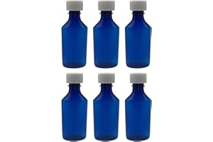 Sandhill Tools Premium Oval Cobalt Blue Plastic Liquid Medicine Bottles with Child Resistant Caps 4 oz Travel Size Containers for liquids and Lotions (Pack of 6)