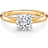Gem Stone King 10K Two-Tone Gold Gemstone Birthstone Solitaire Engagement Ring For Women | Cushion 6MM | Wedding Anniversary Promise Ring | Available In Size 5, 6, 7, 8, 9