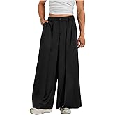 SHENHE Men's Wide Leg Pleated Pants Zipper Fly Baggy Pants Casual Business Dress Pants