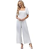 Love Welove Fashion Jumpsuits for Women Dressy Short Sleeve Smocked High Waist Wide Leg Pants Loose Romper Outfits