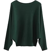 Ckikiou Womens Lightweight Oversized Boat Neck Sweaters Tops Dolman Batwing Sleeve Ribbed Knitted Pullovers