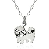 EnCharmed Sterling Silver Maltese Silhouette Flat Charm Necklace, Fluffy Dog Puppy Pendant Jewelry, 18"
