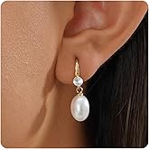 JFUKP Pearl Earrings for Women 14K Gold-Plated Earrings for Women Non Tarnish Waterproof Dangle Earring Simple 14K Gold-Plated Pearl Drop Trendy Jewelry