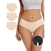 OVRUNS Seamless Underwear for Women 3 Pack Invisible Workout Underwear Mid Waist No Show Panty Liners Briefs, 3 Pack Light Nude, L