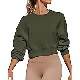 Joywayco Women's Long Sleeve Round Neck Cropped Sweatshirts Cute Loose Fit Pullover Tops