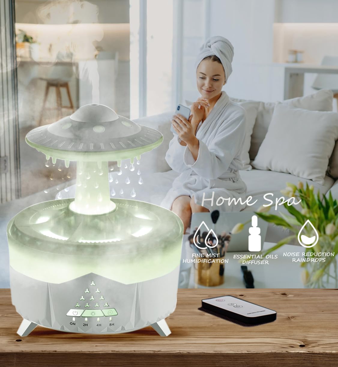 Essential Oils Diffusers Rain Humidifier for Large Room, 5 in 1 Ultrasonic Rain Drop Aroma Diffusers for Home, Colorful Mushroom Lamp Water Drip Rain Cloud Humidifier with Rain Sounds