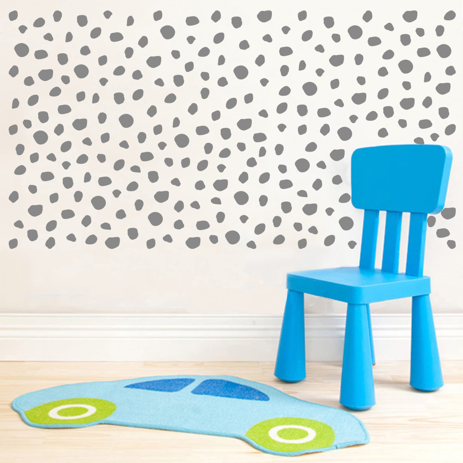 Polka Dots Wall Decals, 256 Pieces Irregular Polka Dot Wall Stickers Removable Vinyl DIY Minimalist Geometric Art Wall Mural for Bedroom Living Room Nursery Door Tile Grey