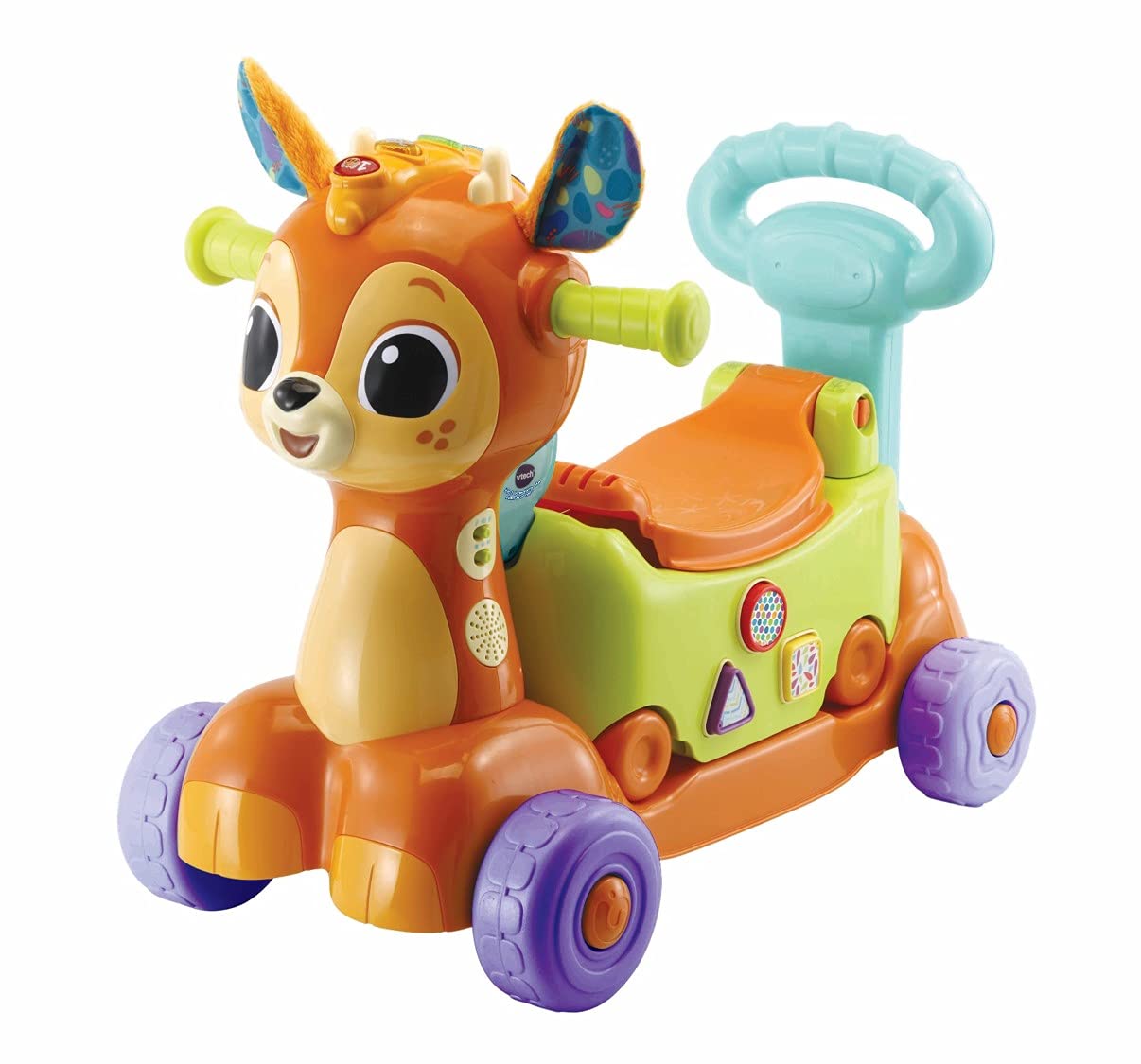 VTech 4-in-1 Ride-On Fawn, Cute Ride on Toy with Games and Shapes, Interactive Baby Music Toy with Learning and Sound Features, First Steps Walking Support for Babies & Toddlers from 12 Months +