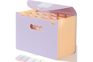 SortRax Accordion File Organizer 12 Pockets, Monthly Bill Receipt Tax Organizer, Expanding File Folders with Larger Bright Tabs, Fits Letter/A4 Size - Black - Purple