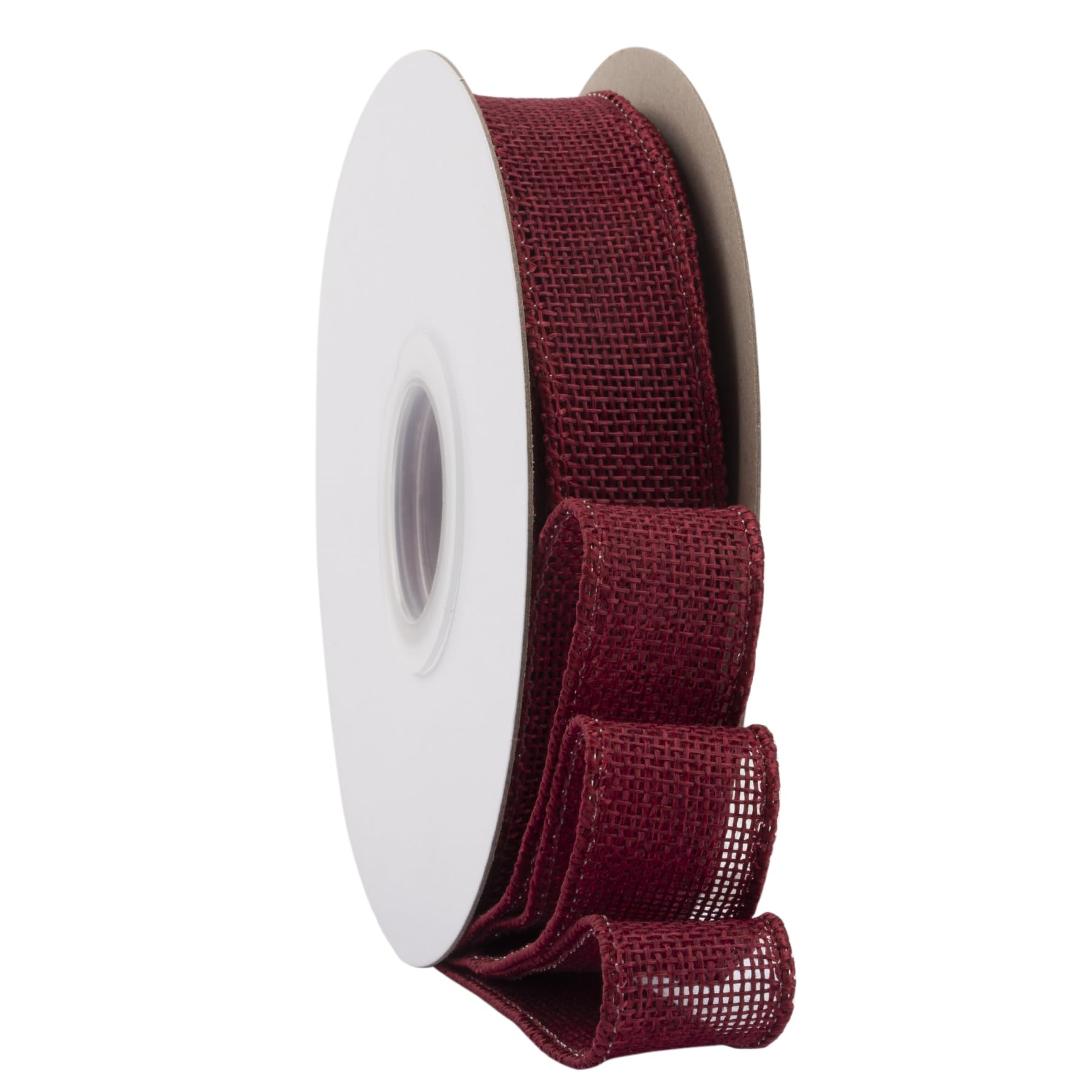 Ribbonitlux Burgundy Burlap Wired Ribbon, 25mm x 18 Meters, Wired Edge Burlap Ribbon for Gift Wrapping, Big Bow, Wreath, and Christmas Tree Decoration
