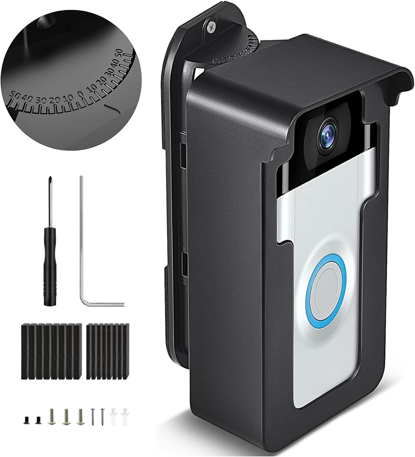 Adjustable Doorbell Angle Mount BITIWEND 45 to 135 Degree, Doorbell Bracket Compatible with Video Doorbell 4/3 Plus/3/2/1(2020-2021 Release/ Pro-Pro2), Doorbell Wall Holder with Rain Cover