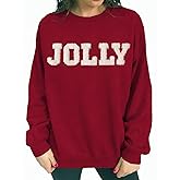 Arssm Women's Merry Christmas Sweatshirt Graphic Chenille Patch Letter Printed Crewneck Xmas Oversized Pullover Top