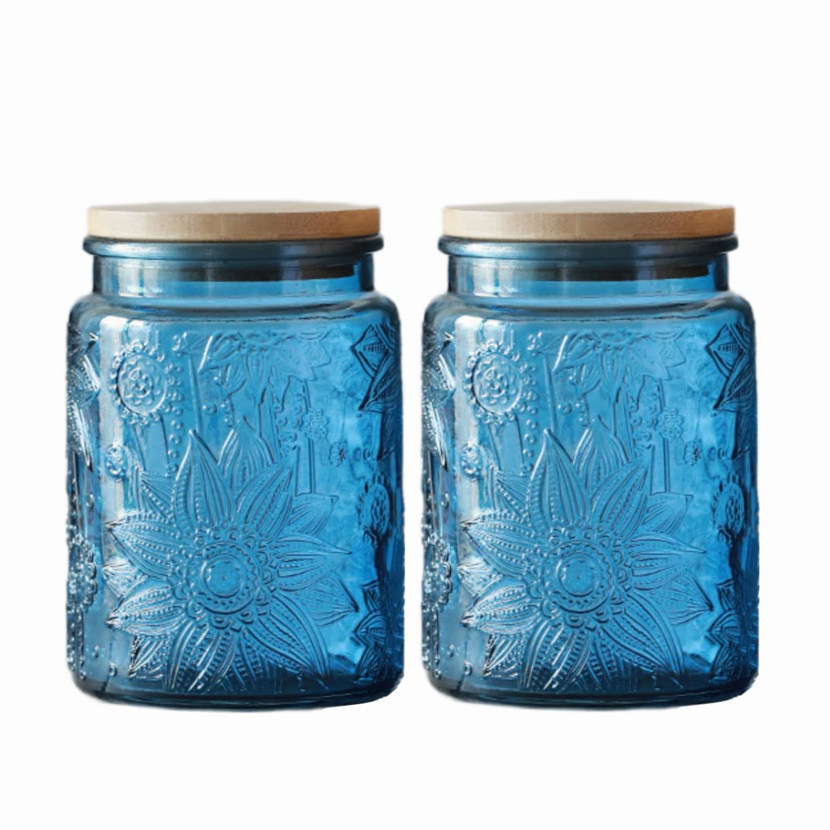 ANSQU 700ml Blue Glass Jars, 2 Pack Vintage Glass Kitchen Storage Counter Jars, Candy Jars with Lids, Blue Mason Jars Hold Coffee Beans, Tea, Cookie, Sugar, Bath Salts & More
