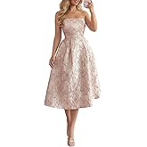 winkbay Women's Elegant Floral Midi Tube Top Dress Formal Strapless A Line Party Prom Dresses