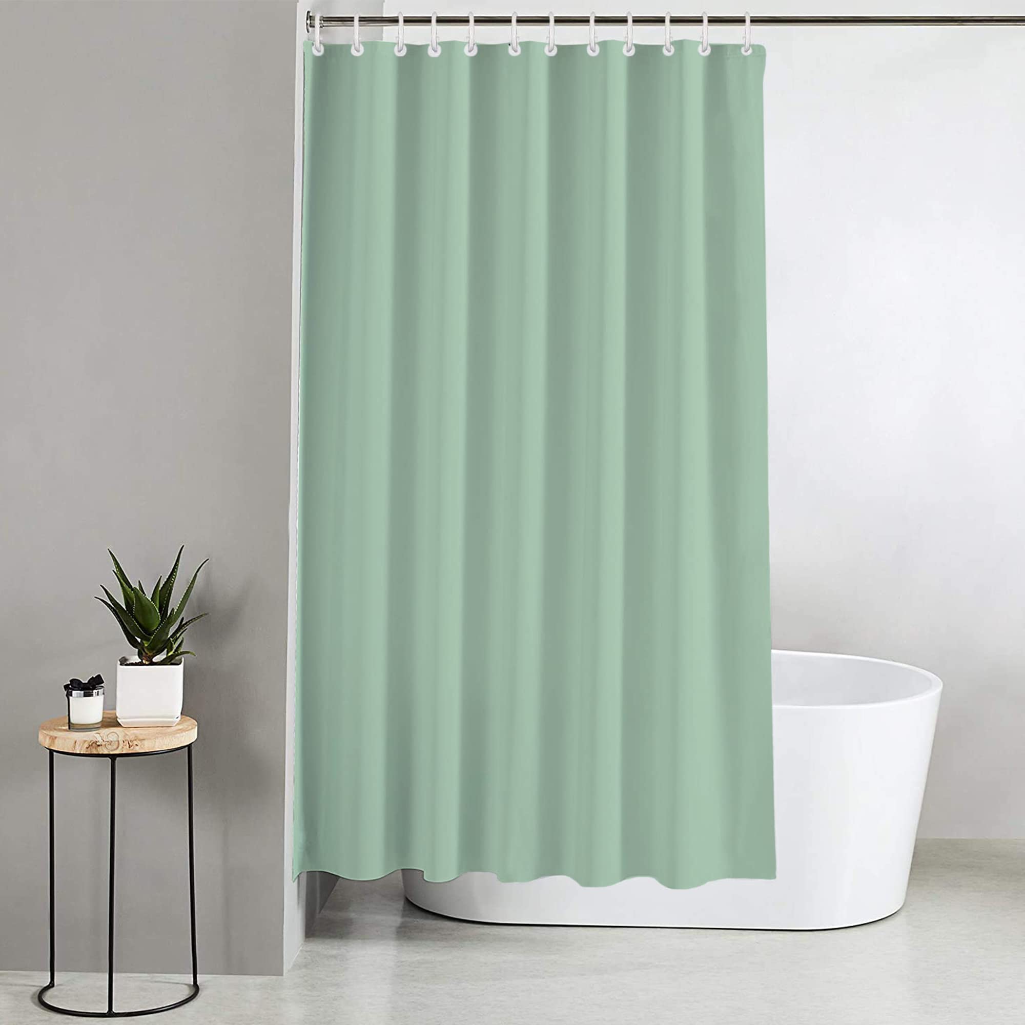 Blue Canyon Plain Shower Curtains | 100% Polyester Shower Curtain |Anti-Bacterial Surface Treatment |Water Repellent| Weighted Hem | 180X180cm| 12 Reinforced Eyelets With Hooks Included (Mint Green)