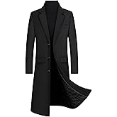 xxxiticat Men's Winter Trench Coat Long Sleeve Notch Lapel Single Breasted Quilted Cotton Long Overcoat Jacket Wool Pea Coat