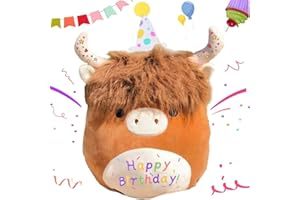 WEIGHTEDPLUSH 12'' Happy Birthday Highland Cow Plush Toy, Soft Birthday Scottish Highland Cow Stuffed Animal Cute Cow Plushies Pillow Gifts for Girls Birthdays, Valentines Day