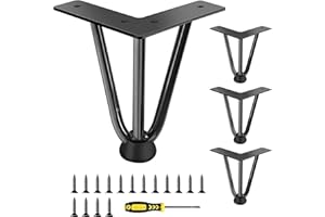 L'aimefois 4 Inch Hairpin Table Legs - Heavy Duty Metal Furniture Legs Black (900lbs), DIY Replacement Sofa Leg Project for Coffee Tables, Cabinets, Nightstands with Rubber Floor Protectors (4pcs)