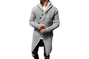 Esobo Mens Long Hooded Cardigan Button Up Knit Sweater Long Sleeve Cardigan Sweaters with Pockets
