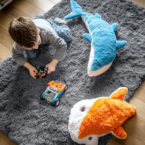 Homaxy Fluffy Shaggy Rugs Living Room, Large Anti Slip Carpet, Machine Washable Soft Thick Pile Bedside Rug for Kids Bedroom, Nursery - Dark Grey, 120 x 160 cm